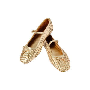 Mint Velvet Charley Gold Leather Woven Pump Shoes